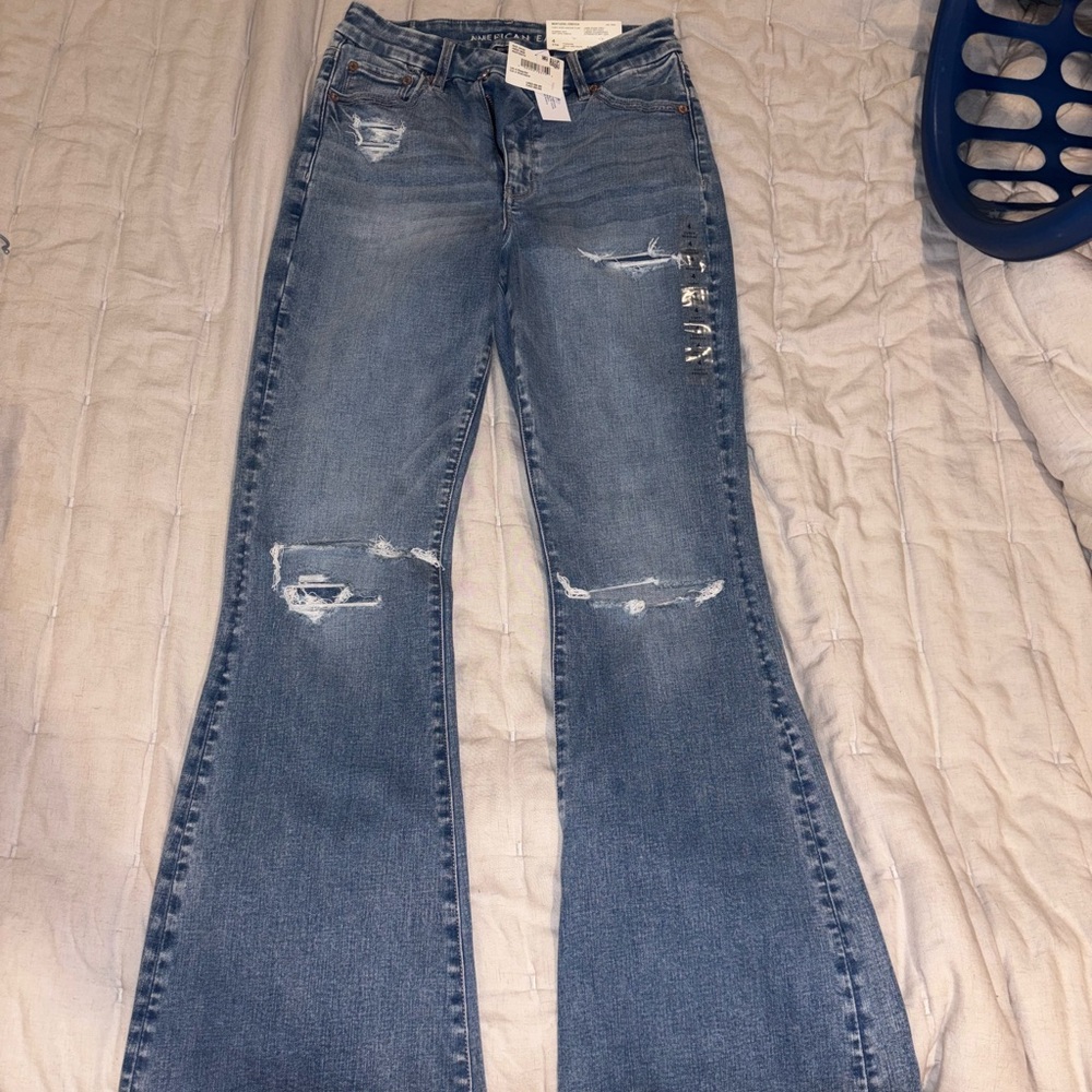 American Eagle Outfitters Light Blue Distressed Flare Jeans